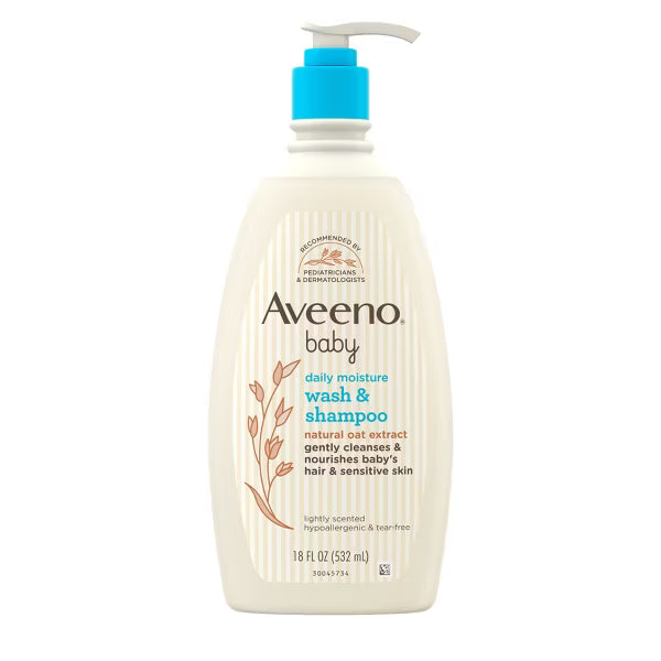 Aveeno Baby Daily Moisture Gentle Body Wash & Shampoo — Hypoallergenic, Paraben-Free, 18 fl oz
