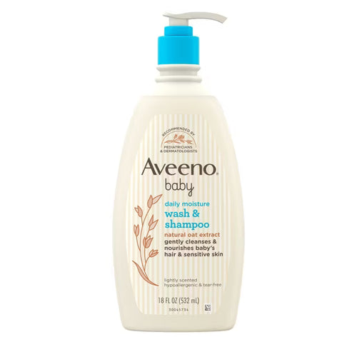 Aveeno Baby Daily Moisture Gentle Body Wash & Shampoo — Hypoallergenic, Paraben-Free, 18 fl oz