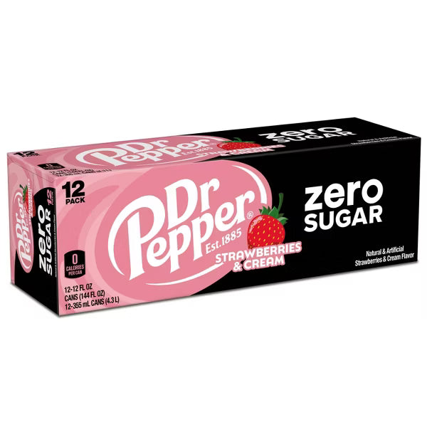 Dr Pepper Strawberries & Cream Zero Soda - 12pk/12 fl oz Cans